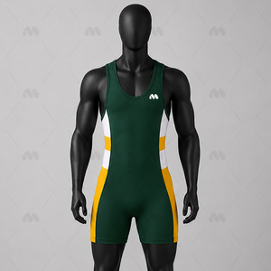 Singlet de Lucha Personalizado para Hombre, Sublimado, con Bloques de Color Verde, Amarillo y Blanco, Ajustado, Elástico, de Spandex/Poliéster, para Artes Marciales - Product Image 1