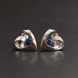 Pendientes de Zafiro en Forma de Corazón, Plata de Ley, Piedra de Nacimiento de Septiembre, Regalo para Cumpleaños, Navidad, Aniversario de Boda - Product Image 3