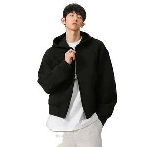 Nouveau printemps hommes sweats à capuche fermeture éclair Structure couleur unie lâche court hommes hauts décontracté hommes sweats nouveau Design - Product Image 6