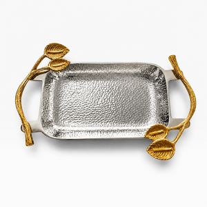 Plateau à chocolat en argent martelé avec poignées sculptées en forme de branche, accessoires à chocolat personnalisables, tailles personnalisées, couleur disponible - Product Image 1
