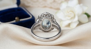 March Birthstone Dainty Engagement Party Wear Rhodium Plated Heart Shape Pave Setting Aquamarine Western Style 925 Sterling - Product Image 2