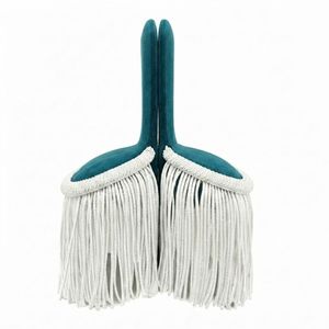 Teal Velvet Fringe Epaulettes with <b>Silver</b> Trim Circular Sew-On Badges for Garment Decoration - Product Image 2