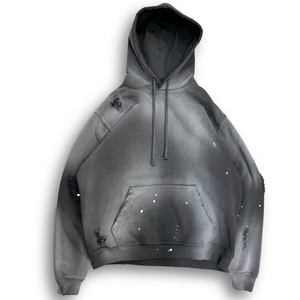 Sudadera con Capucha Gris, Efecto Desgastado, 340 GSM, Unisex, Felpa Francesa / Tejido de Bucle Peinado, Cepillado, Sanforizado, Ecológico, para Invierno - Product Image 1