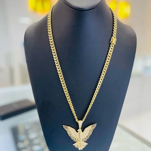 Collier Pendentif Aigle Plaqué Or, Breloque Micro-Pavée Effet Glacé, Bijou Oiseau Ailé pour Hommes et Femmes, Cadeau Hip Hop pour Fête - Product Image 2