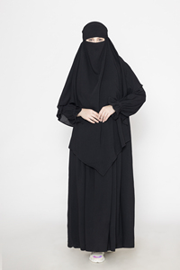 Women Black Abaya Set with Long <b>Khimar</b> and Niqab Lightweight Breathable Traditional Modest Islamic Daily Wear Prayer Outfit - Product Image 3