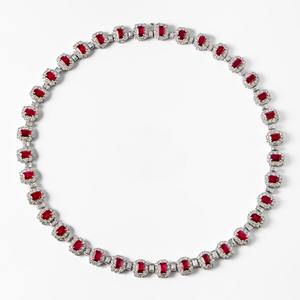 Collar de Tenis Exclusivo en Oro Blanco de 14K con Rubí Corte Esmeralda de 38.00 Ct y Diamantes G VS Cultivados en Laboratorio, Joyería Fina de Lujo para Mujer - Product Image 1