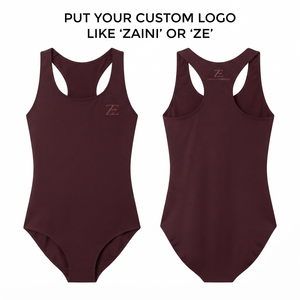 Maillot de bain femme 220 GSM en nylon et élasthanne extensible de qualité supérieure, couleur bordeaux, une pièce, dos nageur, avec logo personnalisé par transfert thermique - Product Image 1