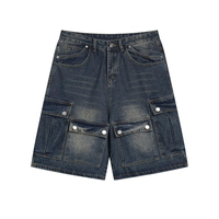Shorts en jean décontractés pour hommes, coupe droite ample, style streetwear, délavés, respirants, avec fermetures éclair – Vente en gros