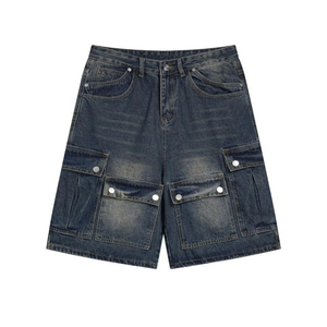 Shorts en jean décontractés pour hommes, coupe droite ample, style streetwear, délavés, respirants, avec fermetures éclair – Vente en gros - Product Image 6