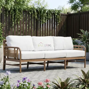 Bale Living Contemporary Outdoor <b>Garden</b> Sofa <b>Set</b> Wood Frame White Cushions Waterproof Quick-Dry Cushions Lisbon Model Patio - Product Image 3