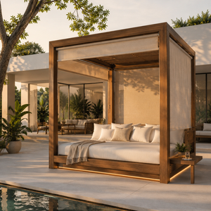 Cama de Exterior con Toldo de Madera de Teca, Moderna, para Piscina, Jardín, Villa, Resort, Hotel, Impermeable, Muebles Personalizados - Product Image 1