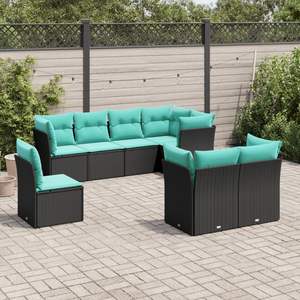 Black Garden <b>Sofa</b> Set With Cushions UV Resistant PE <b>Rattan</b> Outdoor Furniture Contemporary Design Waterproof Garden Use - Product Image 1