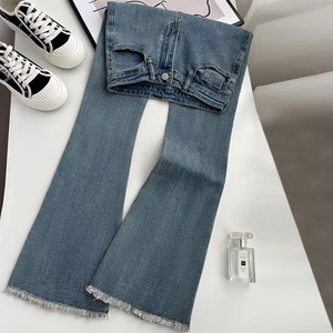 Women's Retro Flared Jeans High-Waisted Elastic Skinny Fit Straight Leg Breathable Denim Floor Flared Pants for Women - Product Image 4