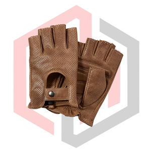 Guantes de Conducción sin Dedos de Piel de Cordero Marrón, Antideslizantes, Resistentes a Desgarros, Transpirables, Anticorte, Antiestáticos, con Muñequera Ajustable - Product Image 1