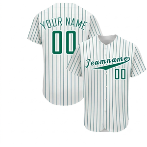 Maillot de baseball d'hiver tendance blanc et vert à fines rayures 100 % polyester séchage rapide avec nom et numéro de l'équipe brodés pour adulte – Tenue de sport athlétique - Product Image 1