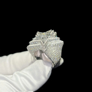 925 Sterling <b>Silver</b> Champion Full Iced Out Star Cluster Prong Setting Wedding or Engagement <b>Men</b> Custom Bust Hip Hop <b>Ring</b> - Product Image 4