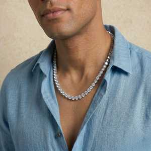 Men's Moissanite <b>Tennis</b> <b>Necklace</b> Round Brilliant Cut Channel Setting 3mm 4mm 5mm 6mm Luxury Everyday Wear 925 <b>silver</b> - Product Image 5