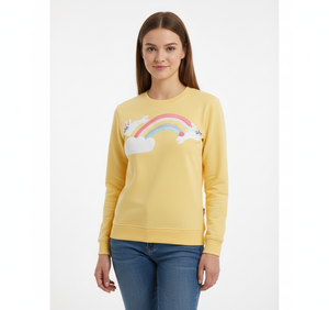 เสื้อสเวตเชิ้ตผู้หญิงทรงบ็อกซี่ พิมพ์ลายด้วยเทคนิคฮีททรานเฟอร์ ผ้าฝ้ายสีขาวเนื้อหนัก ดีไซน์ล่าสุด สีเหลือง หรูหรา ไซส์พลัส - Product Image 5