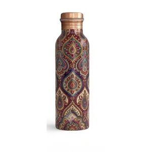 Bouteille d'eau 100 % cuivre pur, imprimé floral, luxe moderne, écologique, 1000 ml, anti-fuite, pour bien-être ayurvédique - Product Image 2