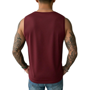 <b>Men</b> Maroon Sleeveless Tank <b>Top</b> Casual <b>Muscle</b> Shirt Round Neck Fit Summer Gym Workout Training Sportswear Wholesale Clothing - Product Image 2