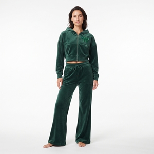 Conjunto Deportivo de Terciopelo Personalizado para Mujer, Sudadera Corta con Cierre y Hombros Caídos, Pantalones Jogger de Pierna Ancha, Ropa Casual - Product Image 1