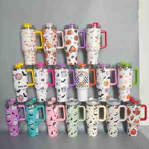 Halloween Christmas Gifts USA WAREHOUSE Double Walled Stainless Steel Travel Mug 40oz Tumbler With Handle Sublimation Blanks Cup - Product Image 2