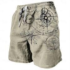 <b>Men</b>’s Vintage Compass Print Beach Shorts All-Over Graphic Print Board Shorts Quick-Dry Summer Swim <b>Trunks</b> Casual Nautical Shorts - Product Image 2