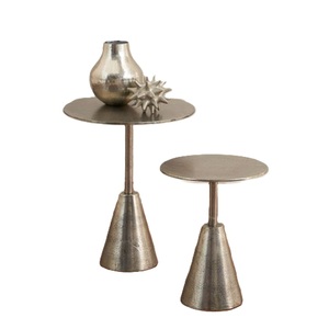 Ensemble de 2 tables d'appoint en métal industriel avec base conique et plateau en métal bordé, table à cocktail, décoration de salon - Product Image 1