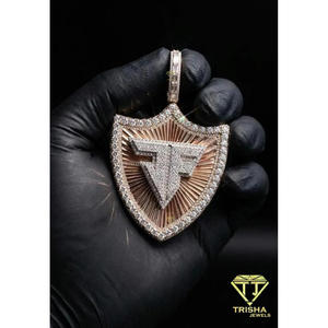 Fully Iced Lab Grown Diamond Shield Pendant 925 Sterling Silver Mixed <b>Cut</b> <b>Stone</b> Rose Gold Tone Hip Hop Jewelry - Product Image 5