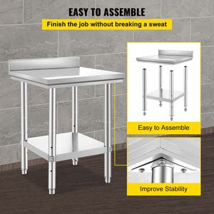 Tavolo da Lavoro Commerciale in Acciaio Inox 24x24x35 - Banco da Lavoro in Metallo Resistente - Product Image 6