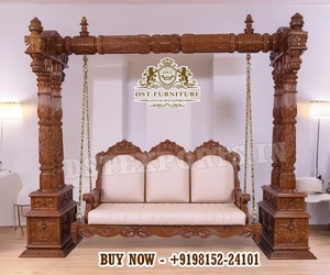 Columpio de Madera de Teca Marrón Estilo Indio de Lujo para Dos Personas, Ideal para Sala de Estar y Balcón, Columpio de Madera para Interiores, EE. UU. - Product Image 4