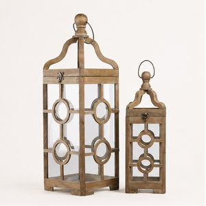 Best Quality Wood Candle <b>Lantern</b> <b>Set</b> with Round Finial Top Vintage Decorative Hanging <b>Lantern</b> for Indoor Outdoor Garden Decor - Product Image 1