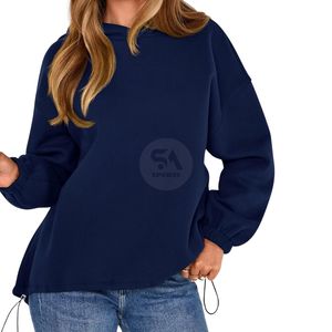 Sweat à capuche oversize pour femme, bleu foncé, en polaire épais, hiver, manches longues, logo personnalisé, vente en gros, streetwear, coupe ample - Product Image 5