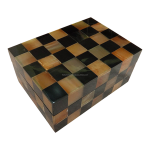 Caja de almacenamiento rectangular con incrustaciones de cuerno natural hecha a mano, organizador de almacenamiento ecológico para colección de arte, caja decorativa. - Product Image 1