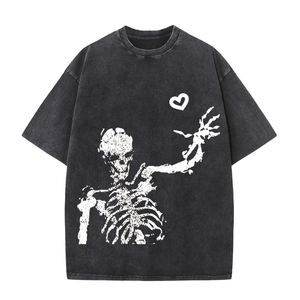 Camiseta Negra Extra Grande para Hombre con Estampado de Calavera, Manga Corta, Cuello Redondo, Estilo Urbano, 100% Algodón Jersey - Product Image 3