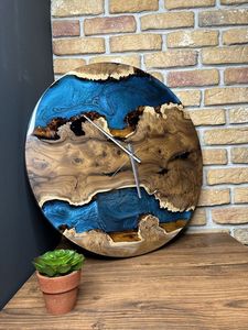 Large Handmade Epoxy Resin Wood Wall <b>Clock</b> Modern Luxury River Table Design Silent Quartz <b>Movement</b> Home Decor Custom Wooden - Product Image 2