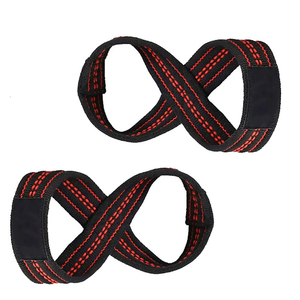 Correa de levantamiento de pesas en forma de 8, de nailon negro con costuras rojas, cierre de velcro, ajustable, para gimnasio, unisex. - Product Image 5