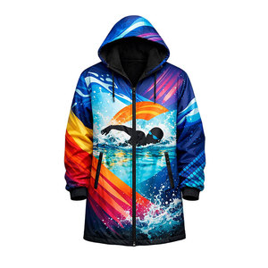 Performance Swim Parka <b>Long</b> Coat, Hooded <b>Waterproof</b> <b>Jacket</b> with Thermal Fleece Lining, Durable Design and Striking Swim Design - Product Image 1