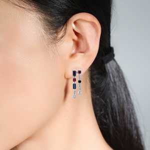 Pendientes de Oro Sólido de 18k con Doble Gota de Diamante Cultivado en Laboratorio, Zafiro de 1.47ct-0.29ct y Rubí de 0.77ct, Calidad Increíble - Product Image 5