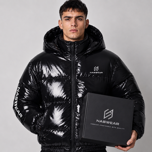 Unique Design Men's Black Hooded <b>Bubble</b> Jacket Waterproof Streetwear Winter <b>Coat</b> with Foil Print and Zipper <b>Bubble</b> Jacket - Product Image 6
