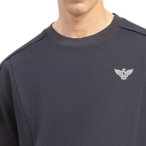 Camiseta de algodón oversize para hombre, azul marino, de corte holgado, manga corta, transpirable, estilo urbano, moda de verano, serigrafiada, color liso. - Product Image 6