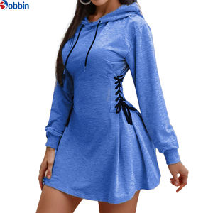 Robe mini à capuche en polaire écologique pour femme, personnalisable, avec logo uni sur le devant, coupe ajustée, manches longues, pour la saison printemps/hiver - Product Image 4