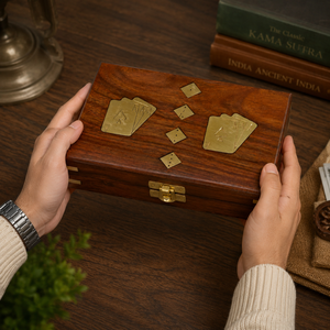 Handcrafted Indian Rosewood Double Deck <b>Card</b> & Dice Box | Luxury Playing <b>Cards</b> Storage Case Poker Game Gift Set Collection - Product Image 3