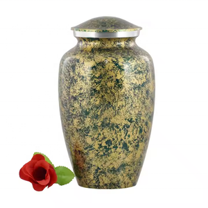 Urna Funeraria de Metal Falah International con Adhesivo Único Impreso en Color Verde Amarillento, Urna Clásica para Cenizas Humanas - Product Image 5