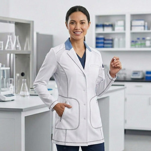 Polyester Spandex Women Medical Lab <b>Coat</b> – Full-Length Doctor <b>Coat</b>, Clinic & Hospital Uniform, Regular Fit - Product Image 1