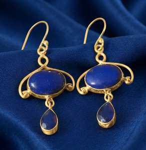 Natural Double Blue Lapis Lazuli 925 Sterling Silver <b>Dangle</b> <b>Earrings</b> Rose <b>Gold</b> Yellow <b>Gold</b> Plated Handmade Boho Gemstone Jewelry - Product Image 3