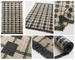 Alfombra Artesanal a Cuadros Verdes de Lana y Yute, Antideslizante, Resistente a las Manchas, de Pelo Corto, Geométrica, Estilo Rústico Moderno Boho para Sala de Estar - Product Image 4