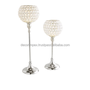 Portavelas de cristal de lujo caliente en Base de aluminio Acabado en oro Artículos de fiesta de lujo y decoración de piso Portavelas alto hecho a mano - Product Image 1