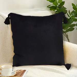 45cm Black Vintage Butterfly Velvet Square <b>Throw</b> <b>Pillow</b> with Tassels Decorative Cushion for Sofa Bed and Living Room Decor - Product Image 1