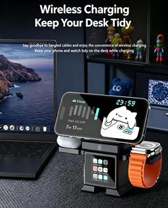 Support de chargeur sans fil rapide 25W avec écran tactile, haut-parleur Bluetooth, réveil et robot rotatif automatique pour smartphone et montre connectée - Product Image 1